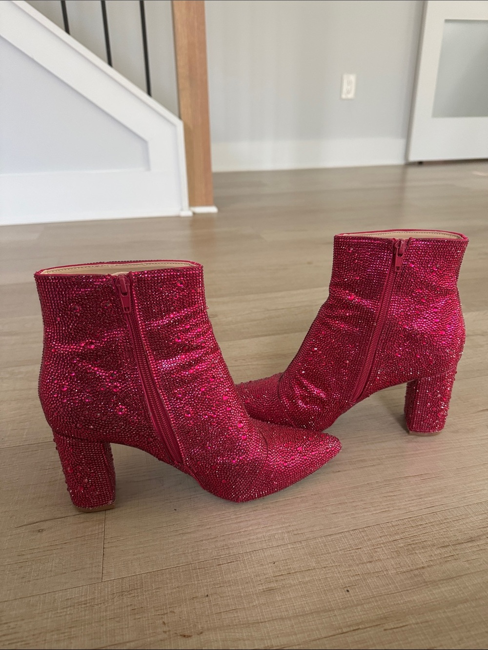Betsey Johnson Hot Pink Crystal-Embellished Ankle Boots - Picture 6 of 6